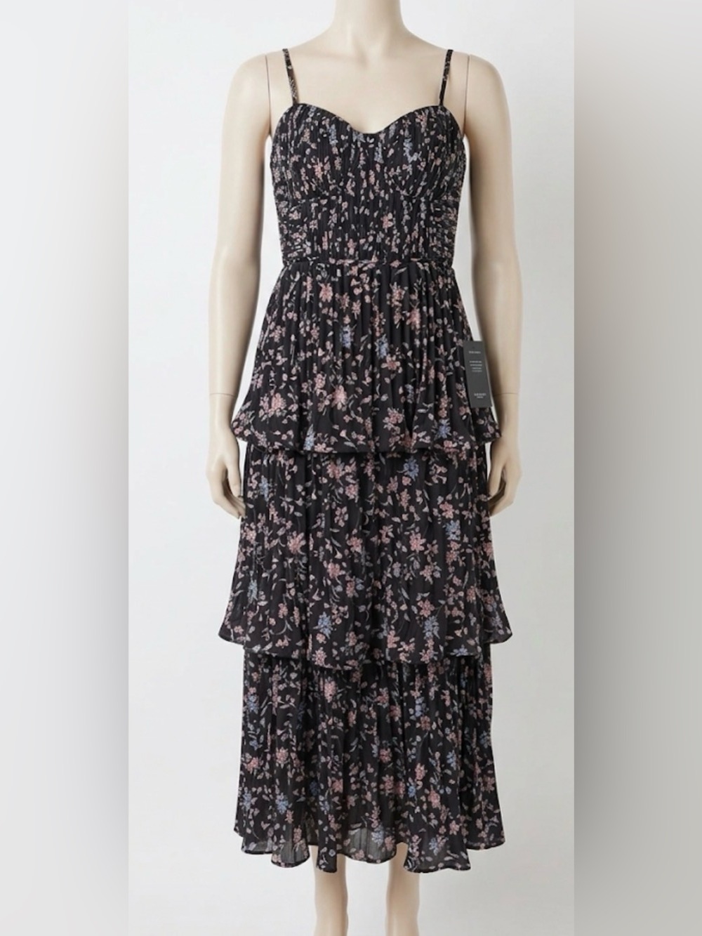 Lulu's Black Maxi Dress with Pink Floral Print NWT